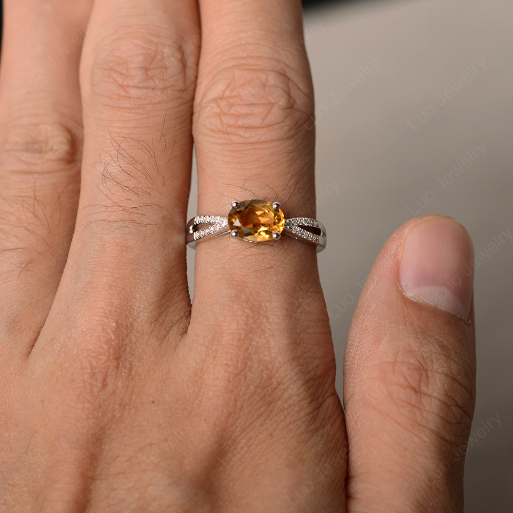 Oval East West Citrine Engagement Ring Gold - LUO Jewelry