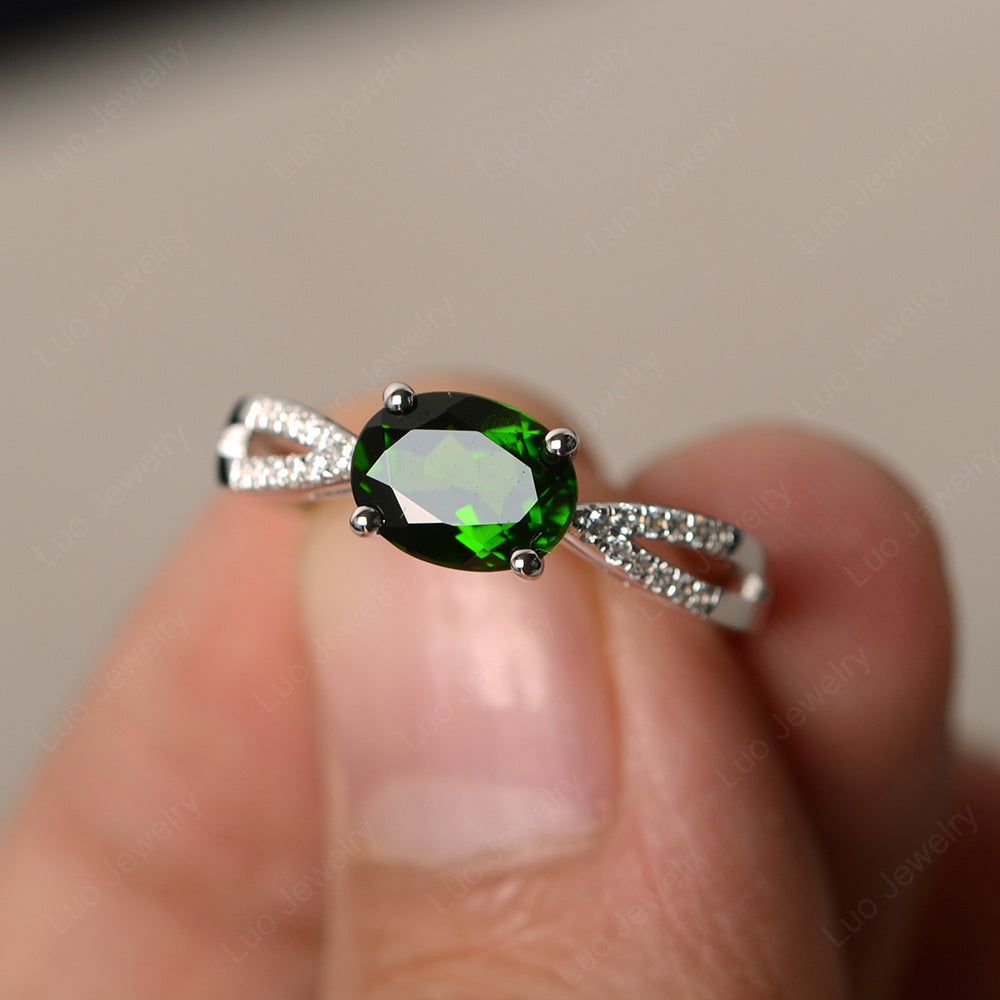 Oval East West Diopside Engagement Ring Gold - LUO Jewelry
