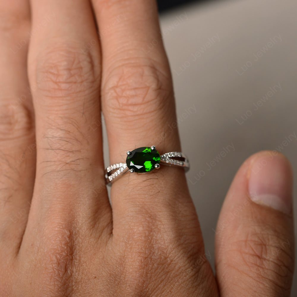 Oval East West Diopside Engagement Ring Gold - LUO Jewelry