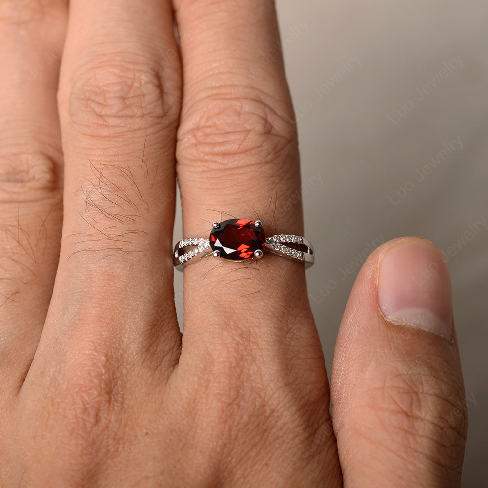 Oval East West Garnet Engagement Ring Gold - LUO Jewelry