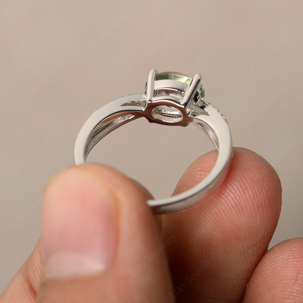 Oval East West Green Amethyst Engagement Ring Gold - LUO Jewelry
