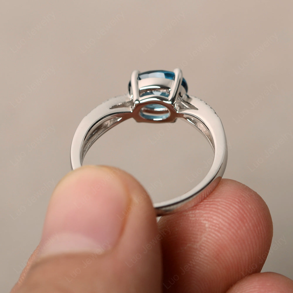 Oval East West London Blue Topaz Engagement Ring Gold - LUO Jewelry