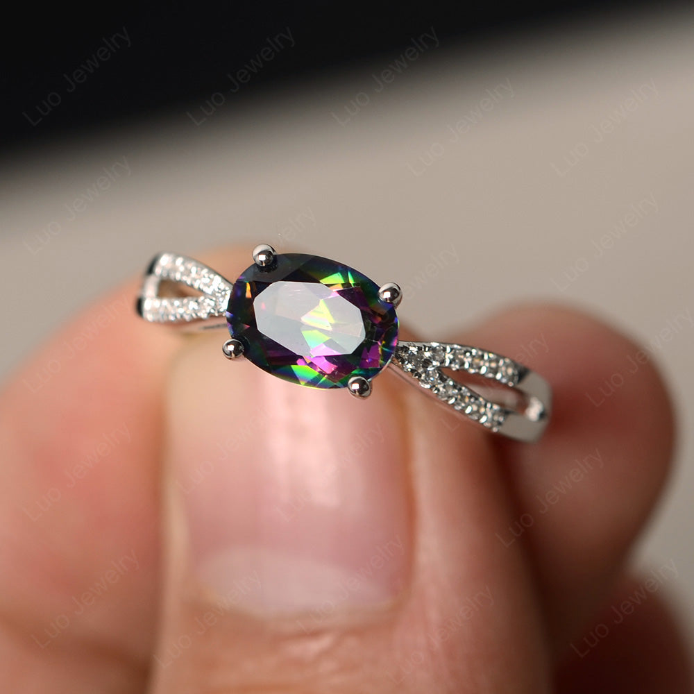 Oval East West Mystic Topaz Engagement Ring Gold - LUO Jewelry