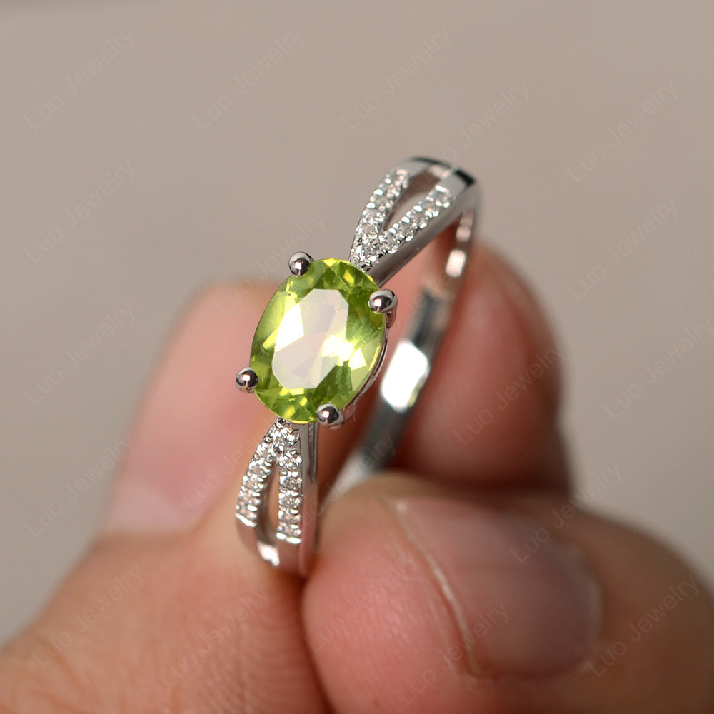 Oval East West Peridot Engagement Ring Gold - LUO Jewelry