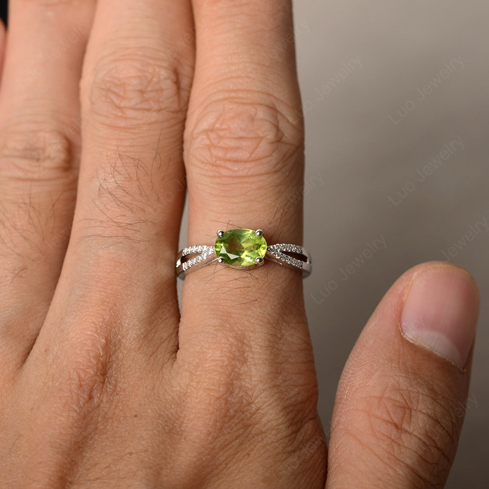Oval East West Peridot Engagement Ring Gold - LUO Jewelry