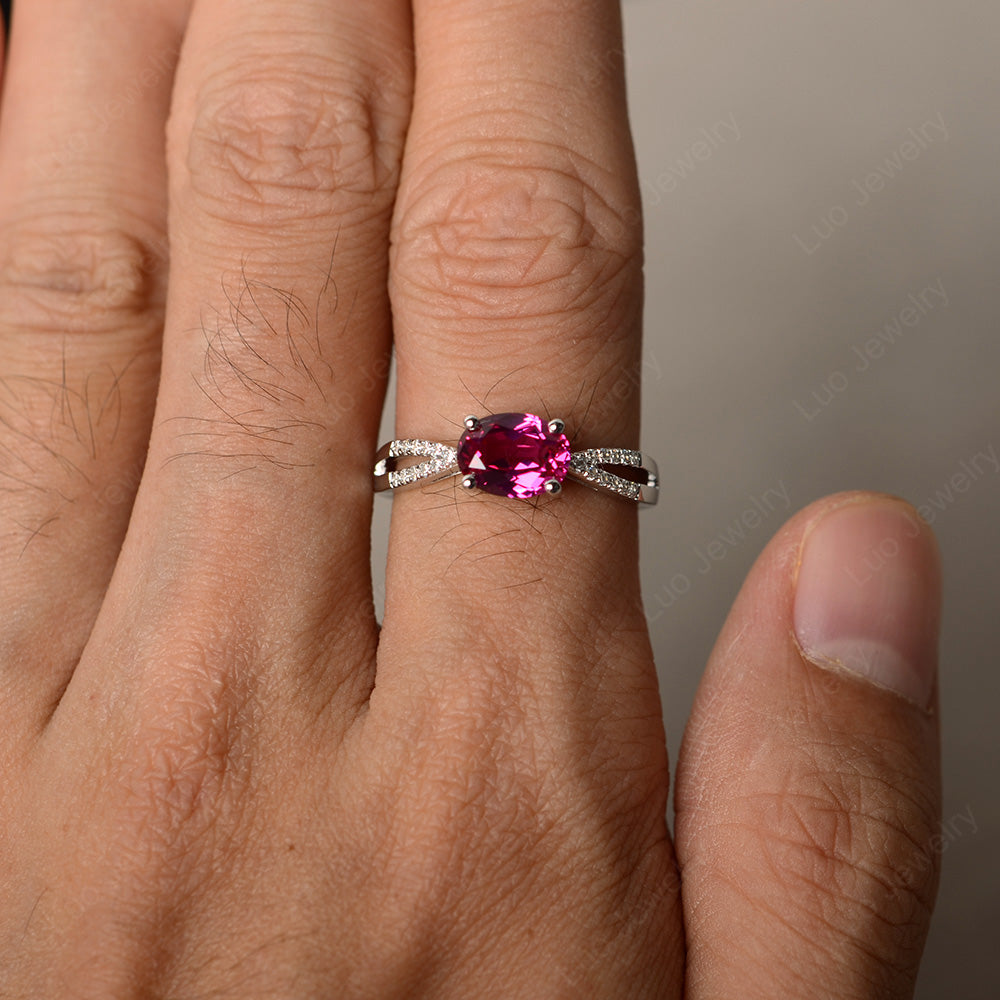 Oval East West Ruby Engagement Ring Gold - LUO Jewelry