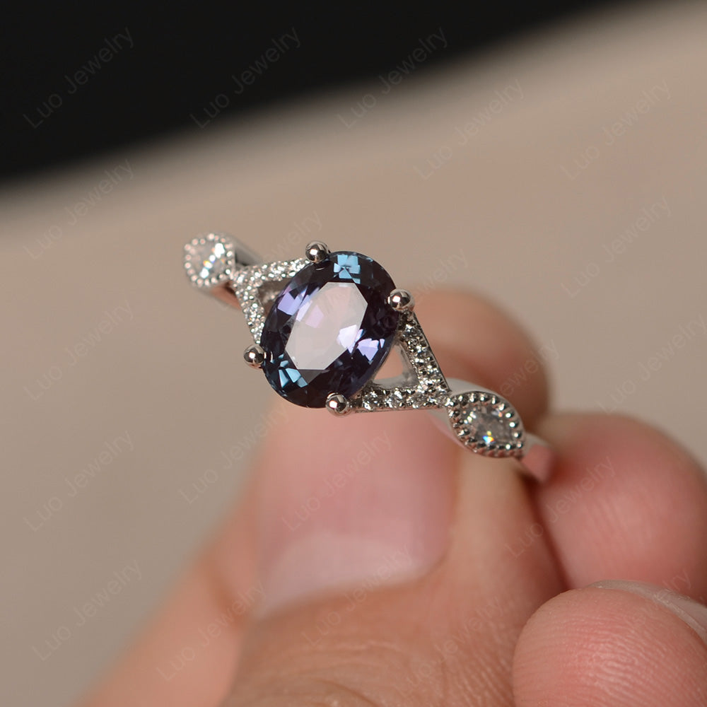 Oval Alexandrite Engagement Ring White Gold - LUO Jewelry