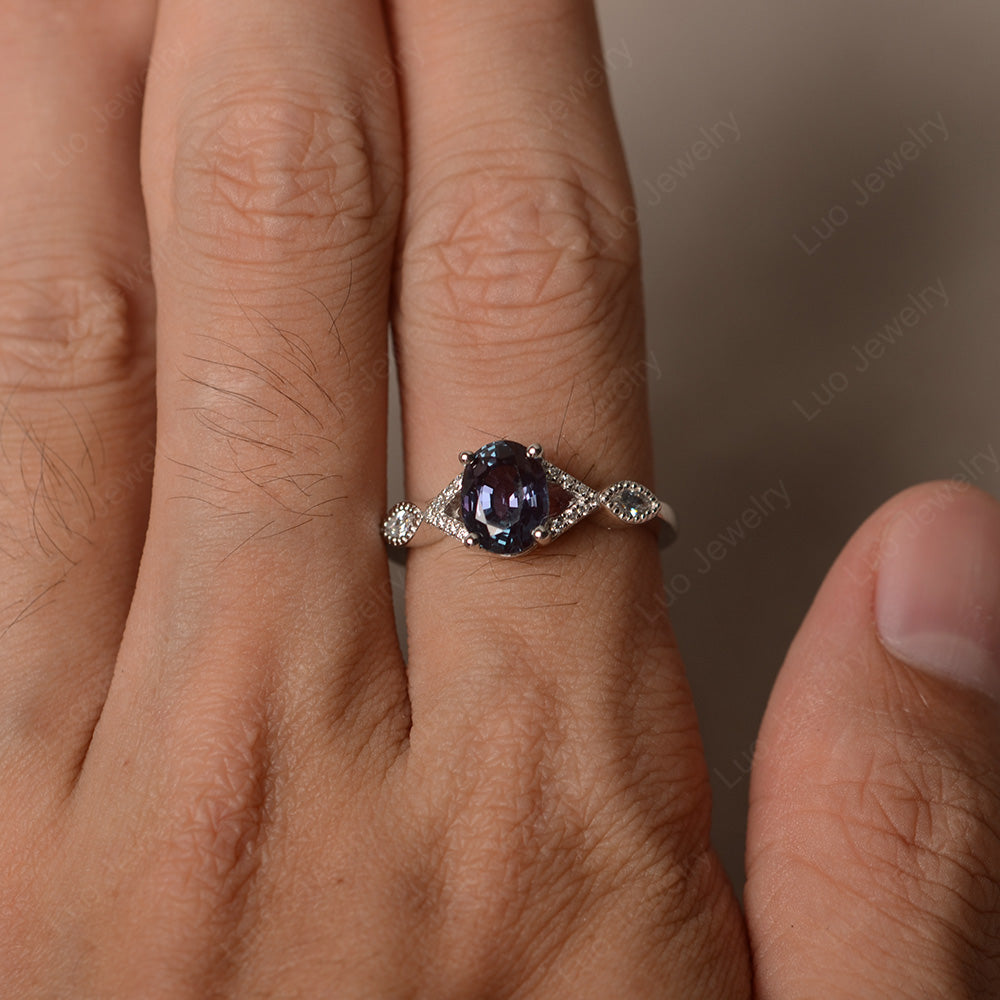 Oval Alexandrite Engagement Ring White Gold - LUO Jewelry