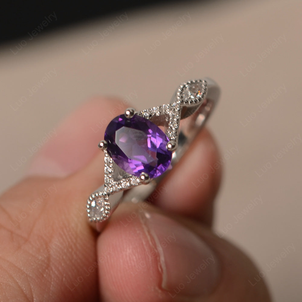 Oval Amethyst Engagement Ring White Gold - LUO Jewelry