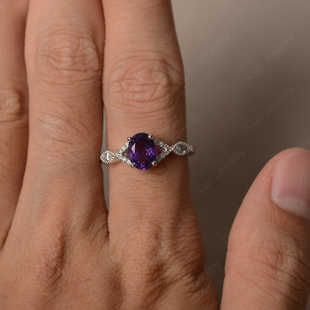 Oval Amethyst Engagement Ring White Gold - LUO Jewelry