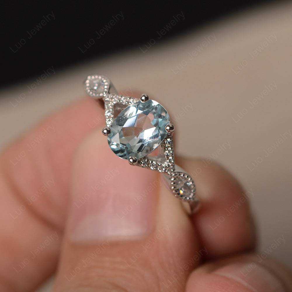 Oval Aquamarine Engagement Ring White Gold - LUO Jewelry