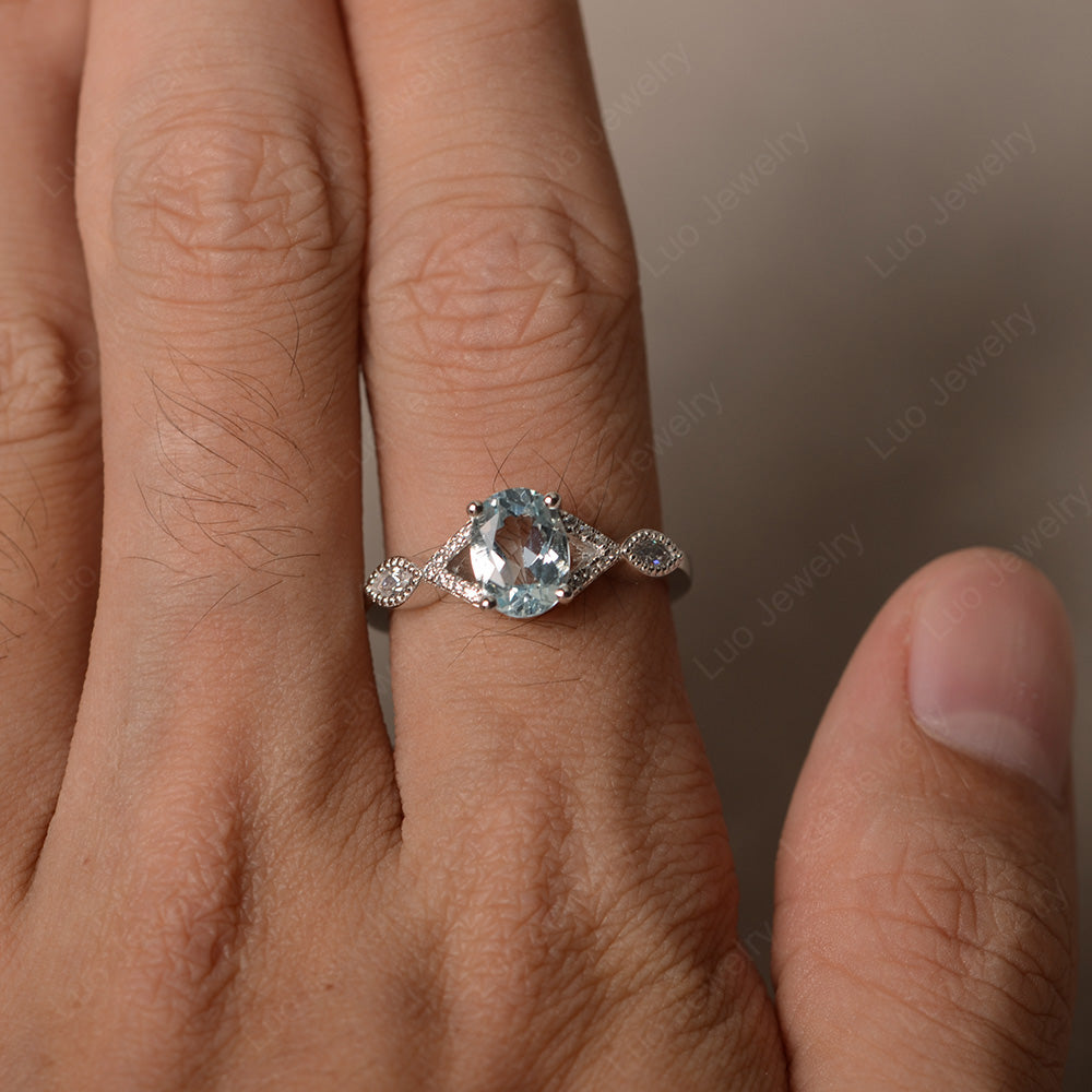 Oval Aquamarine Engagement Ring White Gold - LUO Jewelry