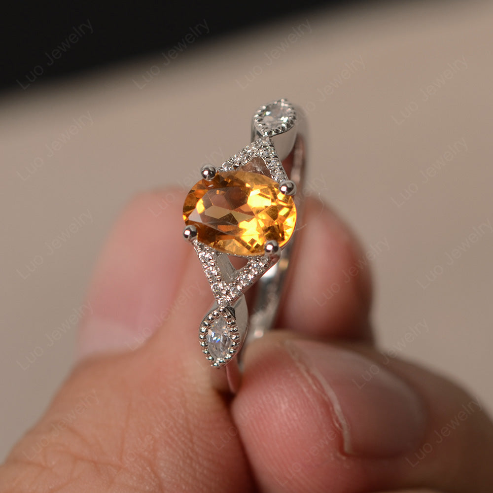 Oval Citrine Engagement Ring White Gold - LUO Jewelry