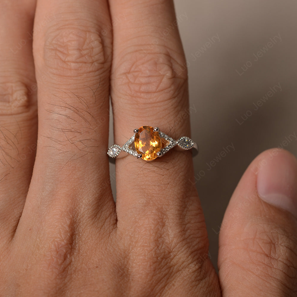 Oval Citrine Engagement Ring White Gold - LUO Jewelry