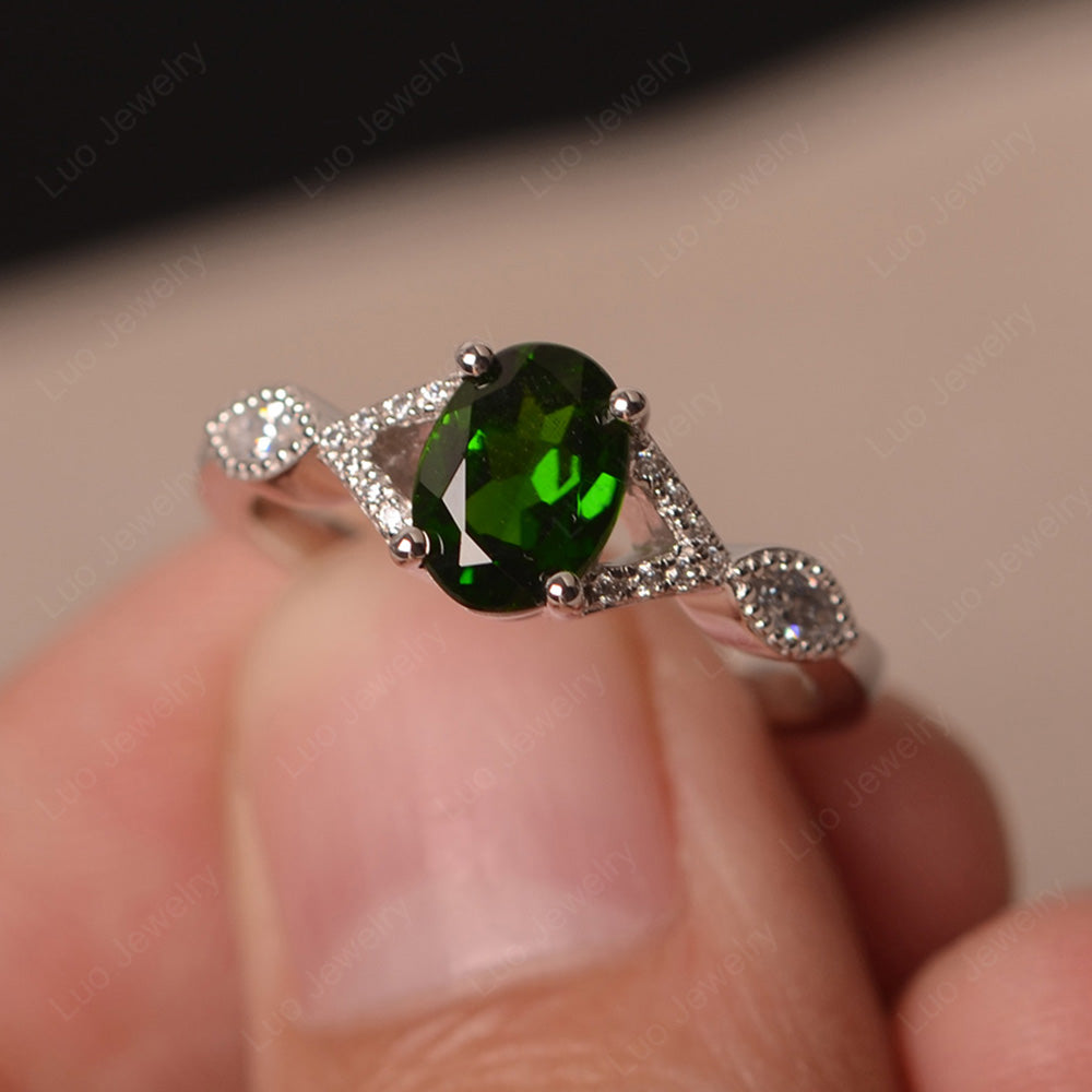 Oval Diopside Engagement Ring White Gold - LUO Jewelry