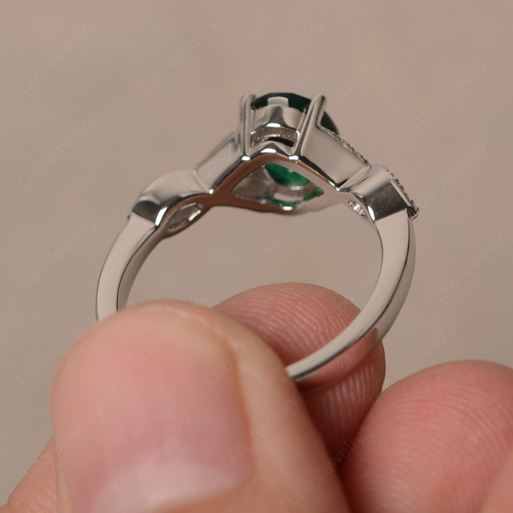 Oval Lab Emerald Engagement Ring White Gold - LUO Jewelry