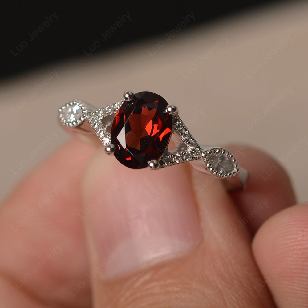 Oval Garnet Engagement Ring White Gold - LUO Jewelry