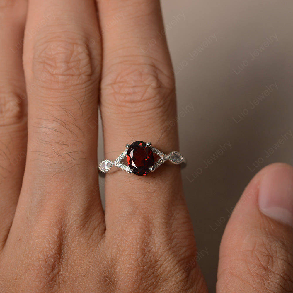 Oval Garnet Engagement Ring White Gold - LUO Jewelry