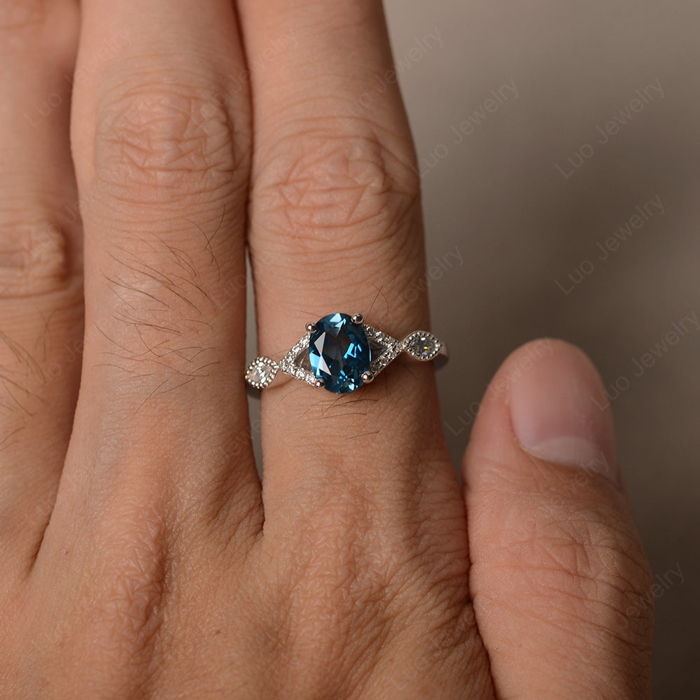 Oval London Blue Topaz Engagement Ring White Gold - LUO Jewelry