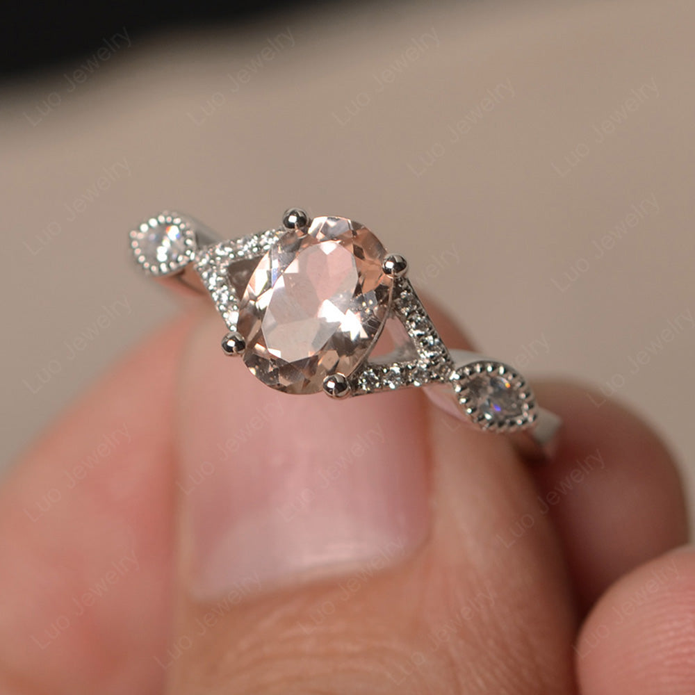 Oval Morganite Engagement Ring White Gold - LUO Jewelry