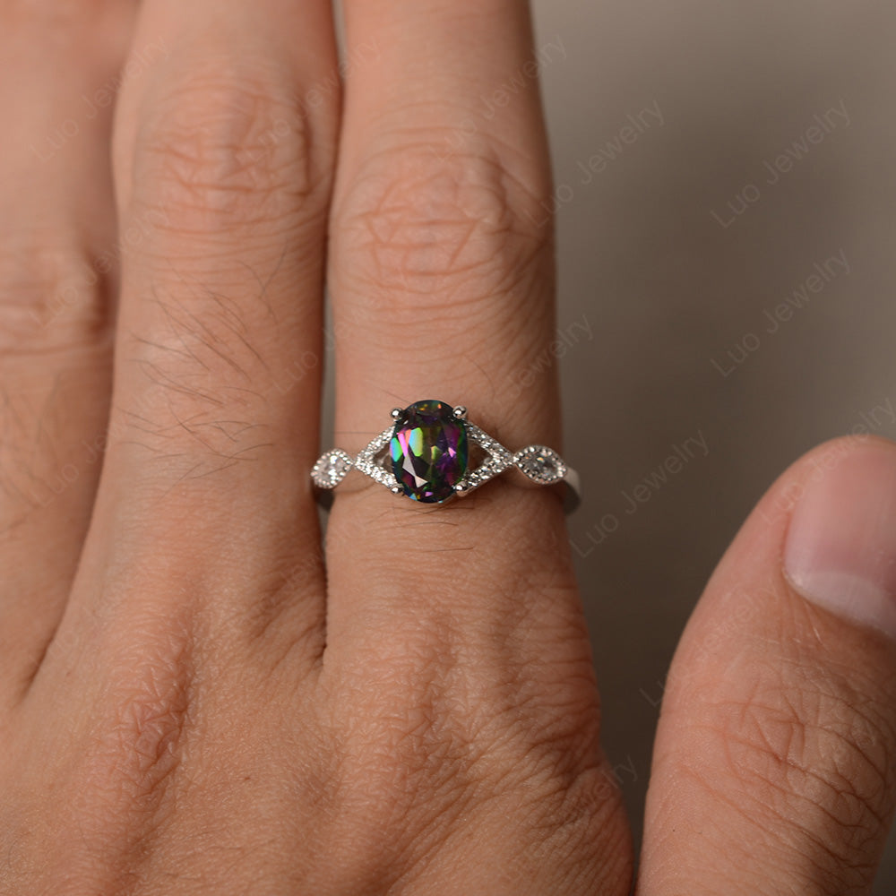 Oval Mystic Topaz Engagement Ring White Gold - LUO Jewelry