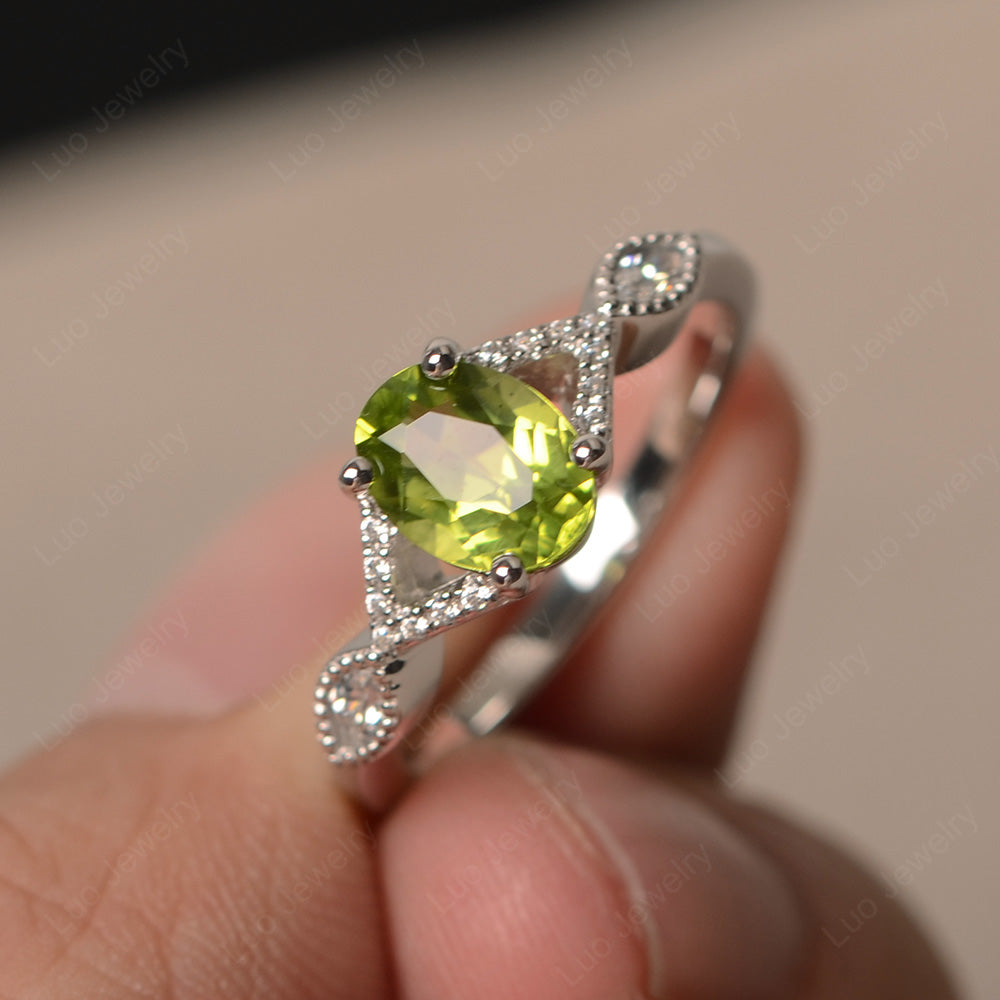 Oval Peridot Engagement Ring White Gold - LUO Jewelry