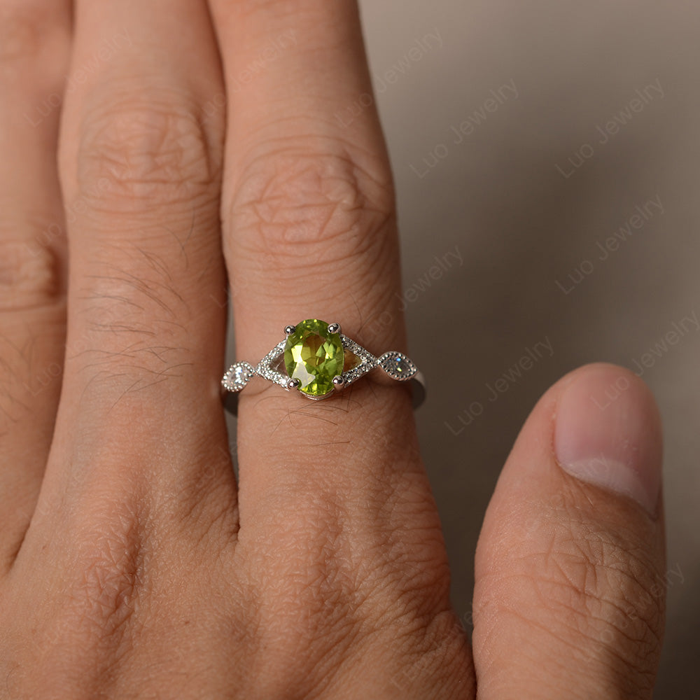 Oval Peridot Engagement Ring White Gold - LUO Jewelry