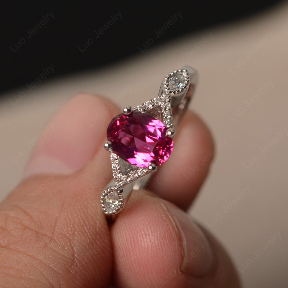Oval Ruby Engagement Ring White Gold - LUO Jewelry