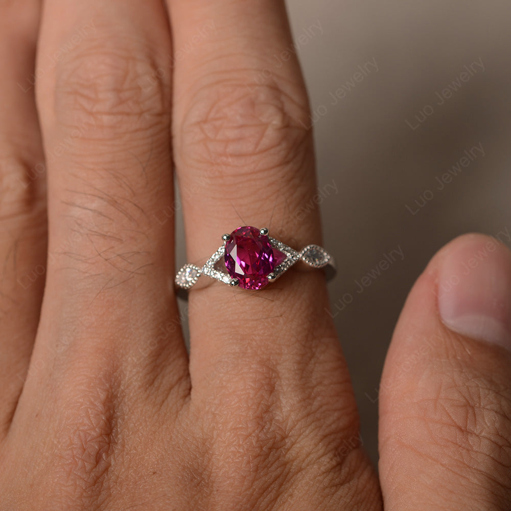Oval Ruby Engagement Ring White Gold - LUO Jewelry