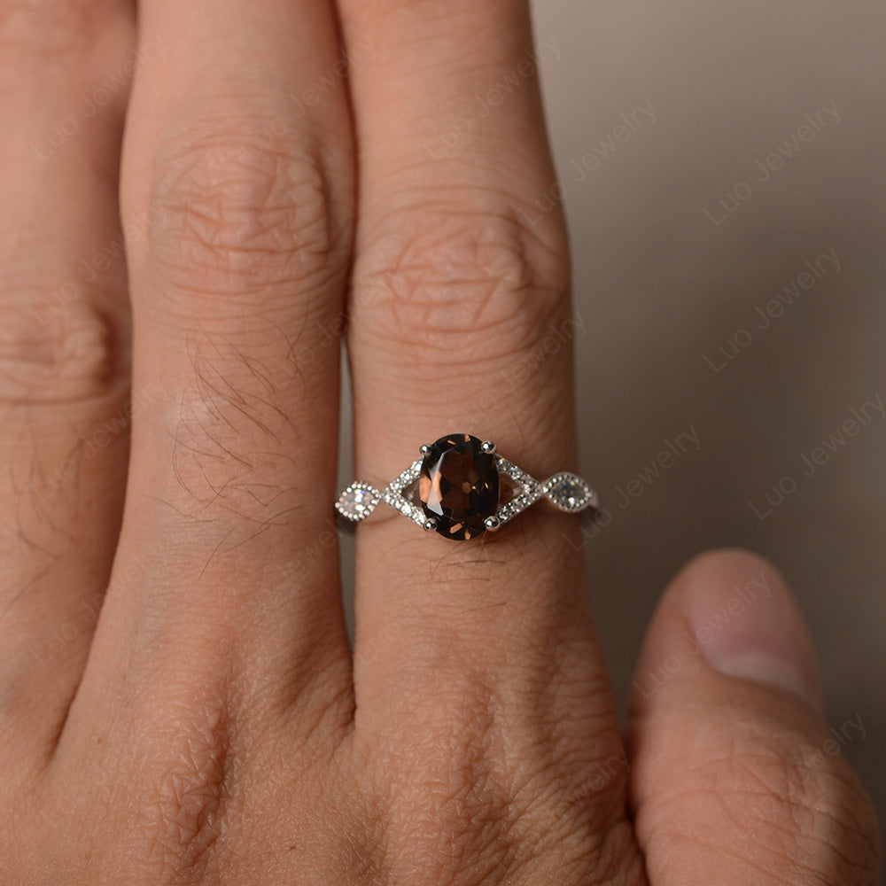 Oval Smoky Quartz  Engagement Ring White Gold - LUO Jewelry