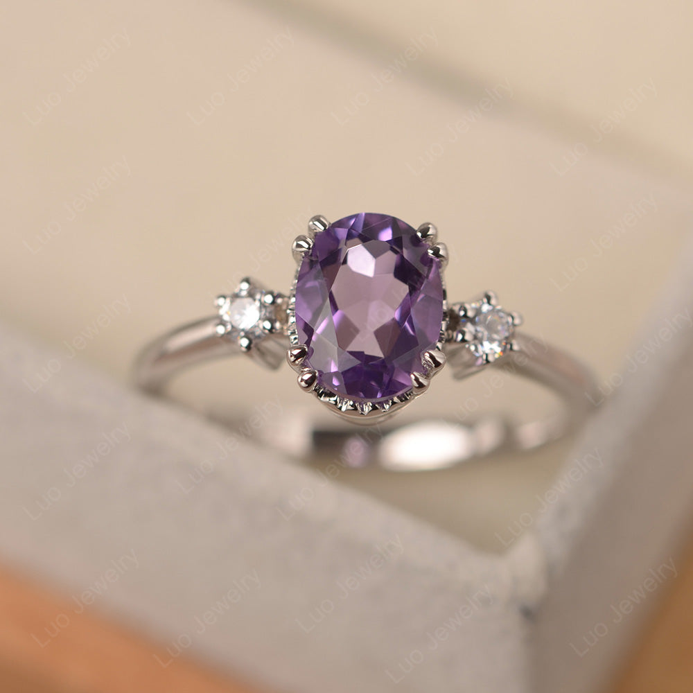 Vintage Oval Amethyst Engagement Ring - LUO Jewelry