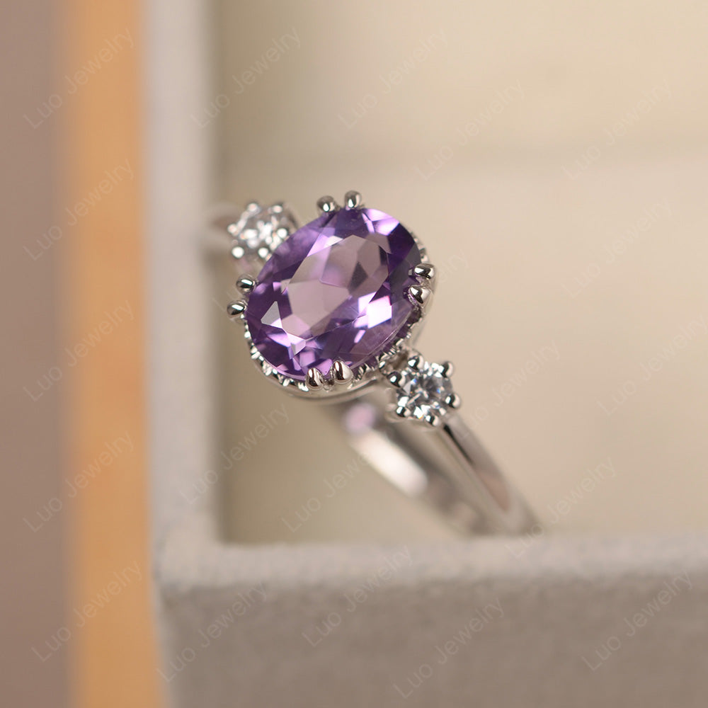 Vintage Oval Amethyst Engagement Ring - LUO Jewelry