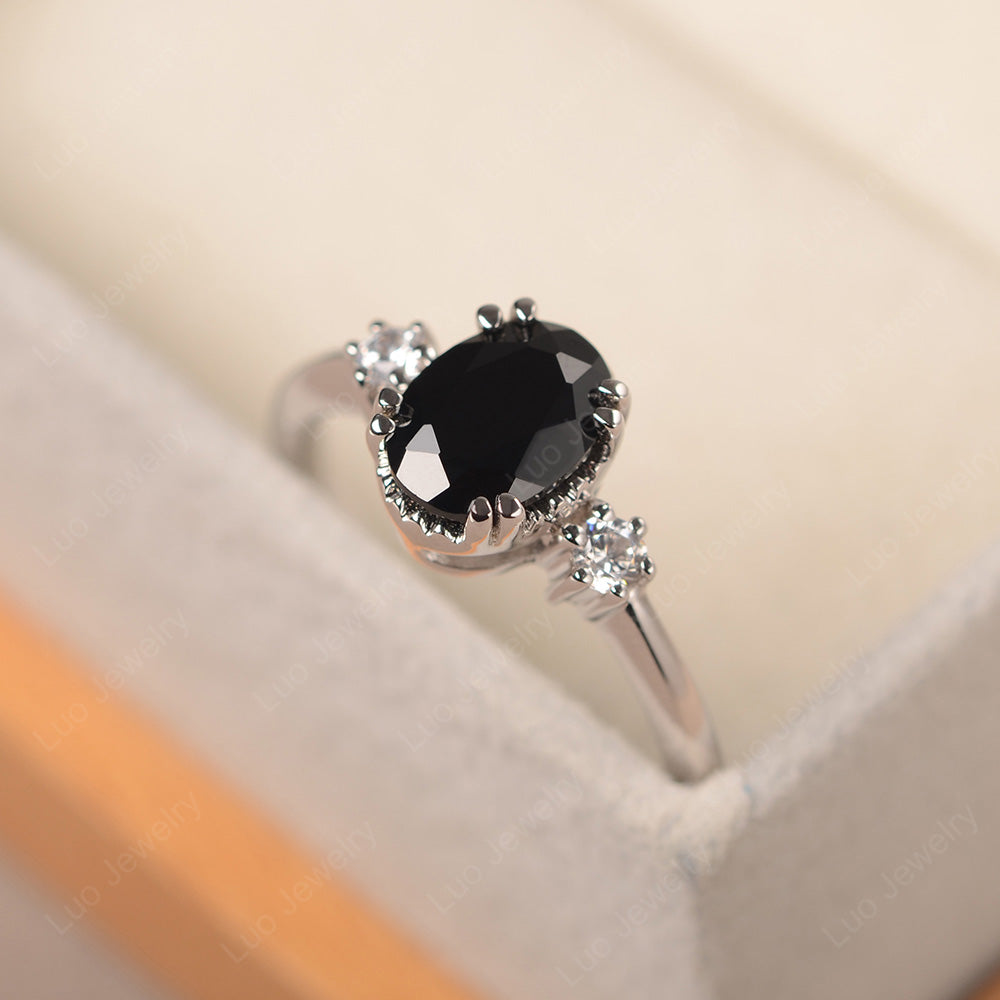 Vintage Oval Black Spinel Engagement Ring - LUO Jewelry