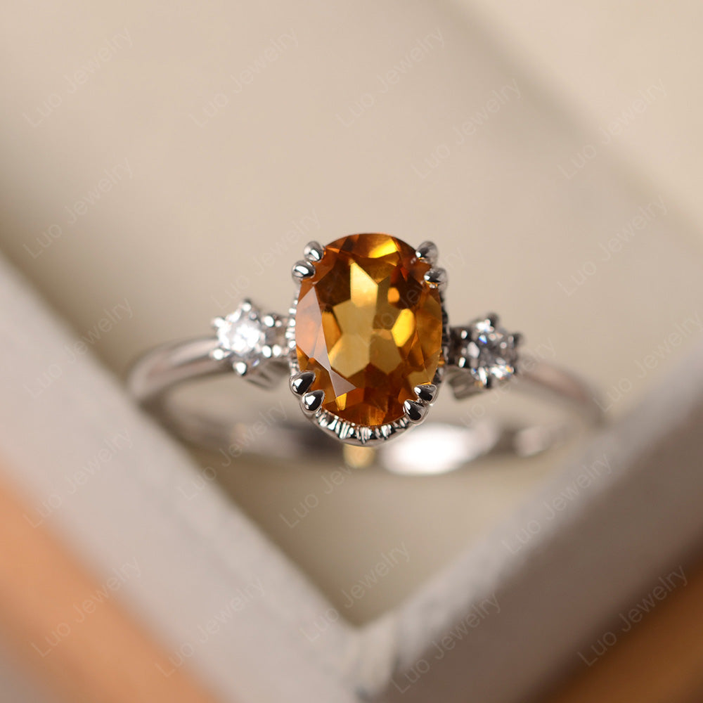 Vintage Oval Citrine Engagement Ring - LUO Jewelry
