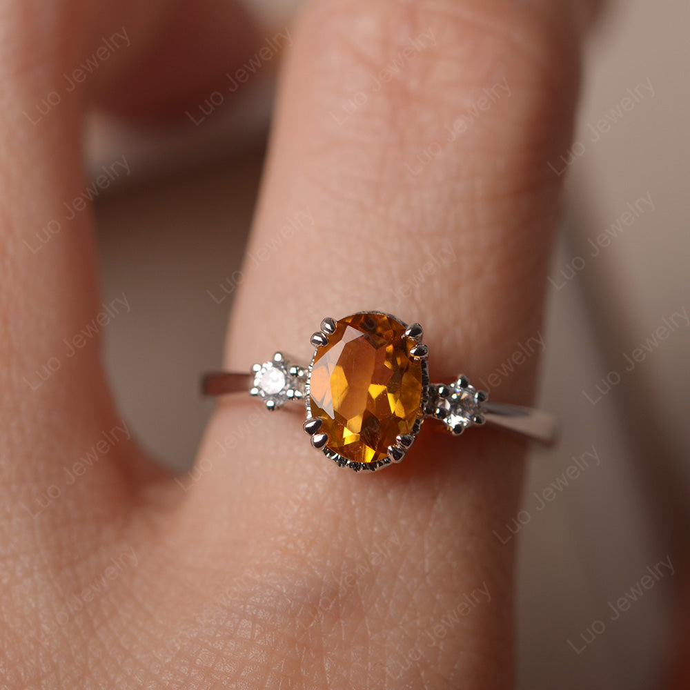Vintage Oval Citrine Engagement Ring - LUO Jewelry
