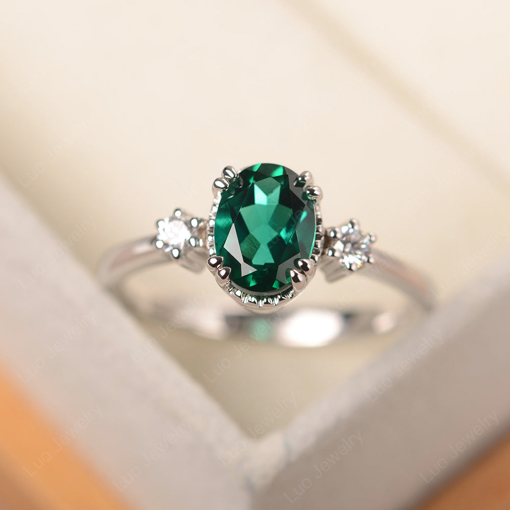 Vintage Oval Lab Emerald Engagement Ring - LUO Jewelry