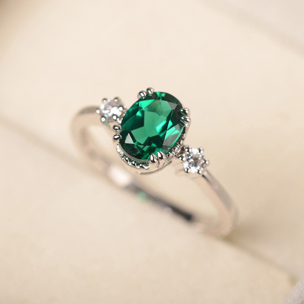 Vintage Oval Lab Emerald Engagement Ring - LUO Jewelry