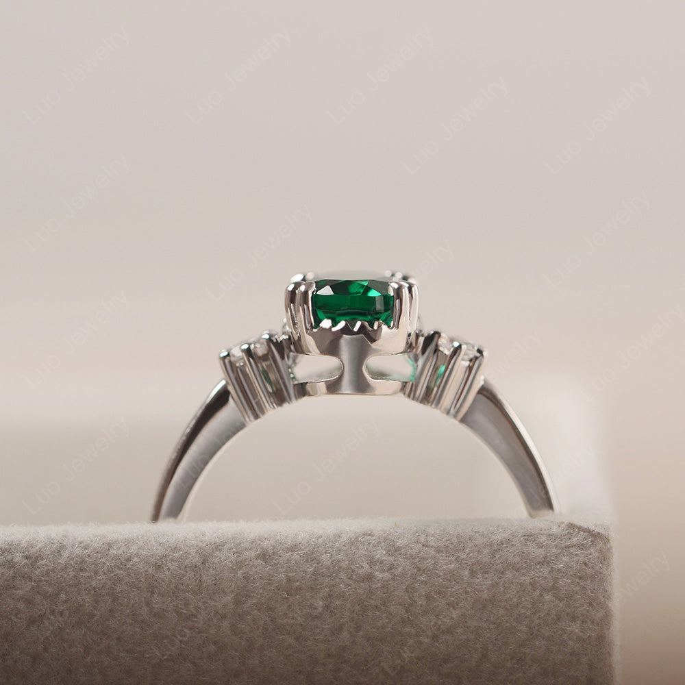 Vintage Oval Lab Emerald Engagement Ring - LUO Jewelry