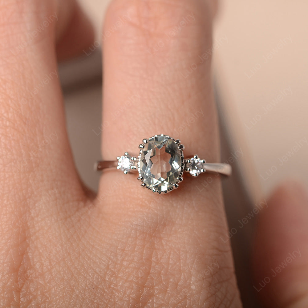 Vintage Oval Green Amethyst Engagement Ring - LUO Jewelry
