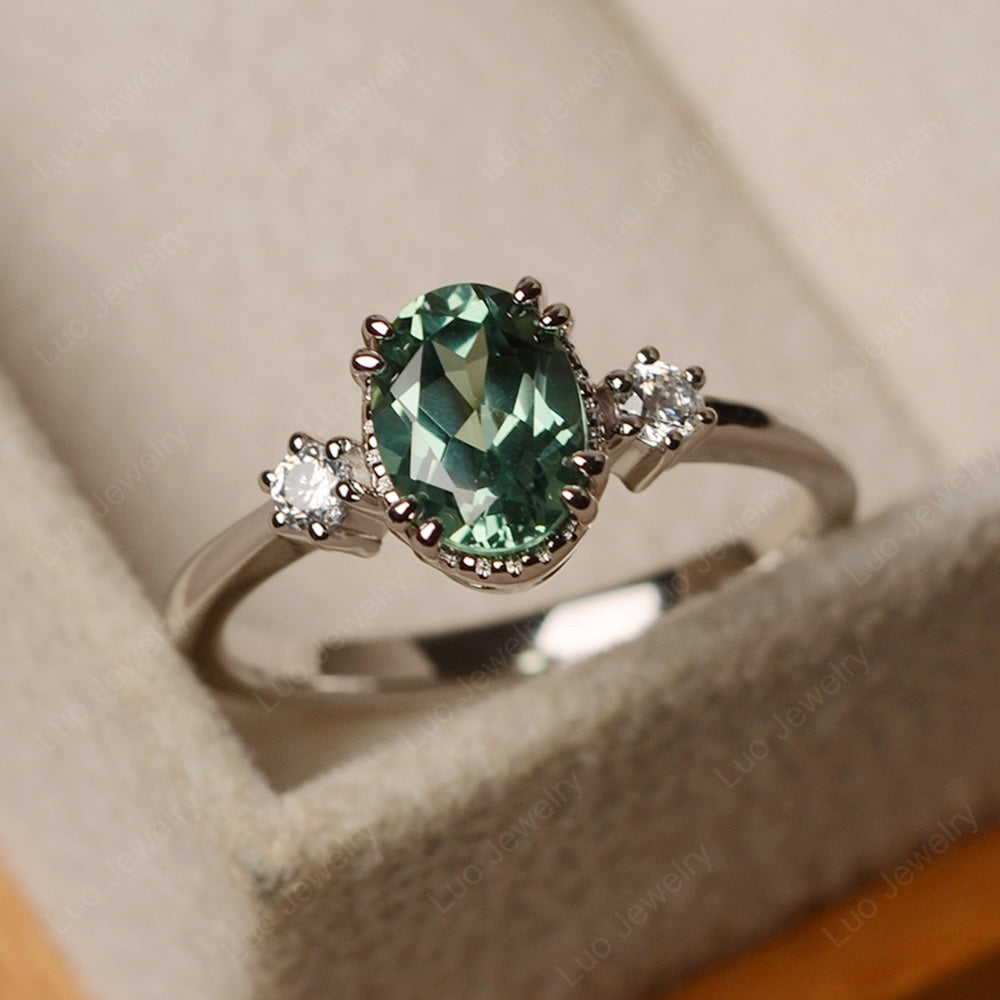 Vintage Oval Green Sapphire Engagement Ring - LUO Jewelry