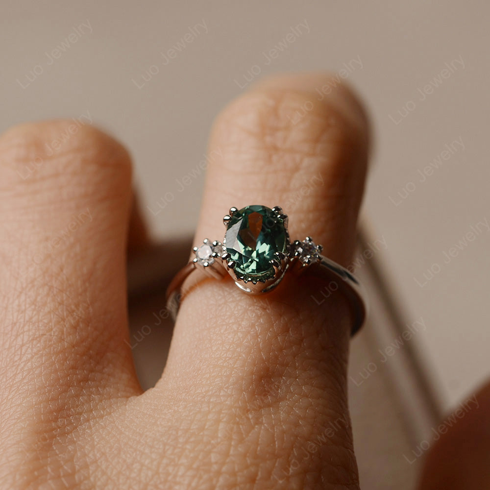 Vintage Oval Green Sapphire Engagement Ring - LUO Jewelry