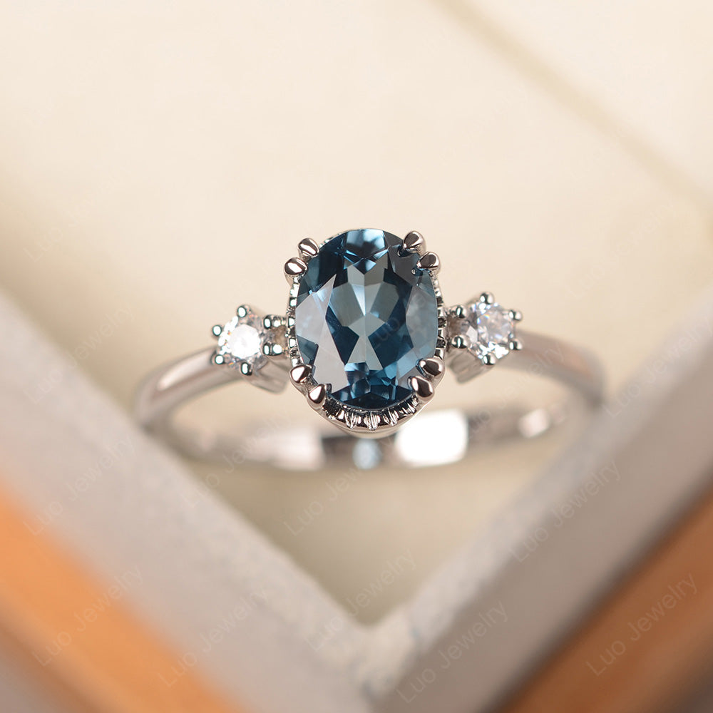 Vintage Oval London Blue Topaz Engagement Ring - LUO Jewelry