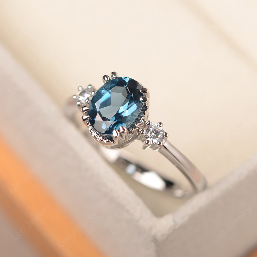 Vintage Oval London Blue Topaz Engagement Ring - LUO Jewelry