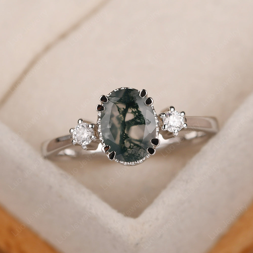 Vintage Oval Moss Agate Engagement Ring - LUO Jewelry