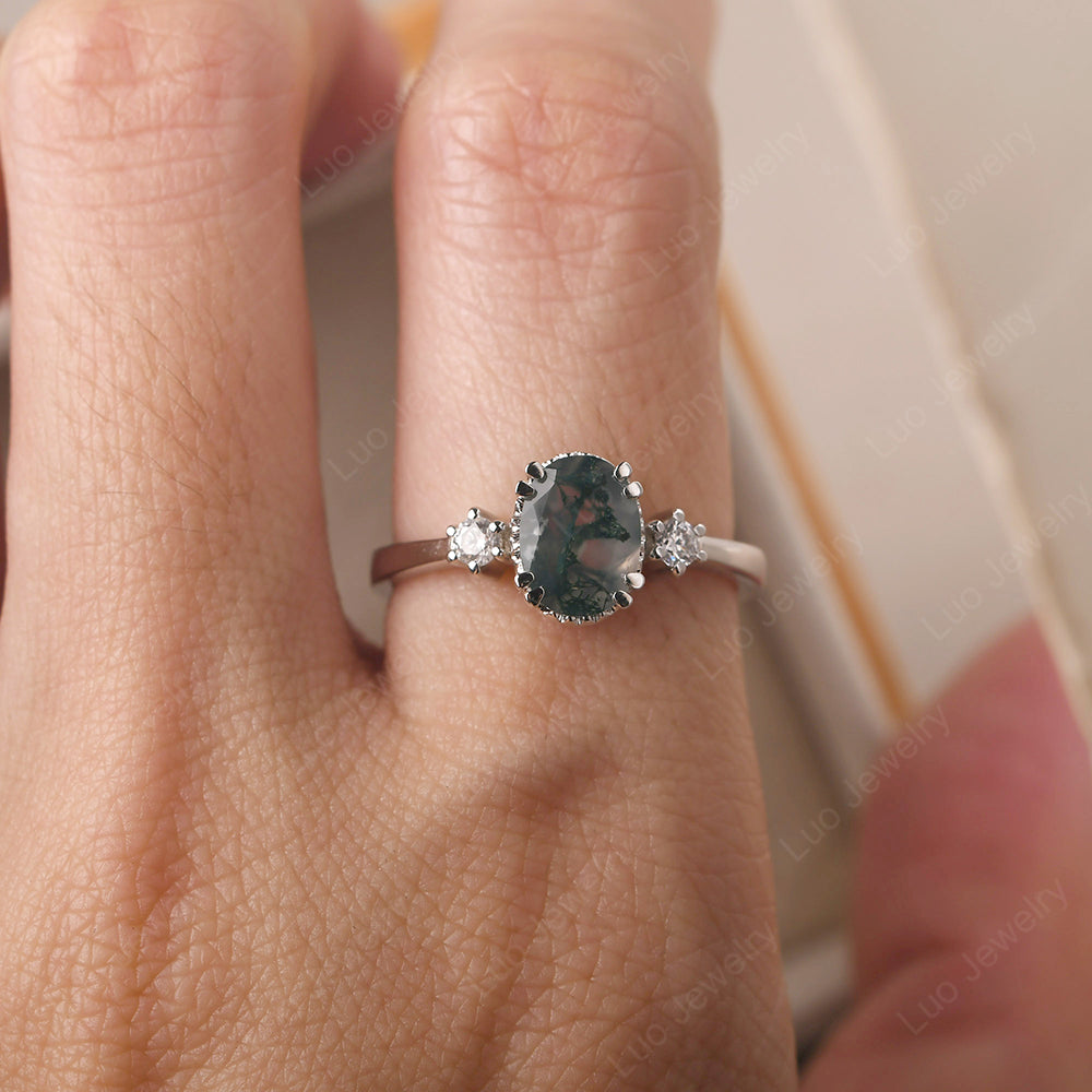 Vintage Oval Moss Agate Engagement Ring - LUO Jewelry