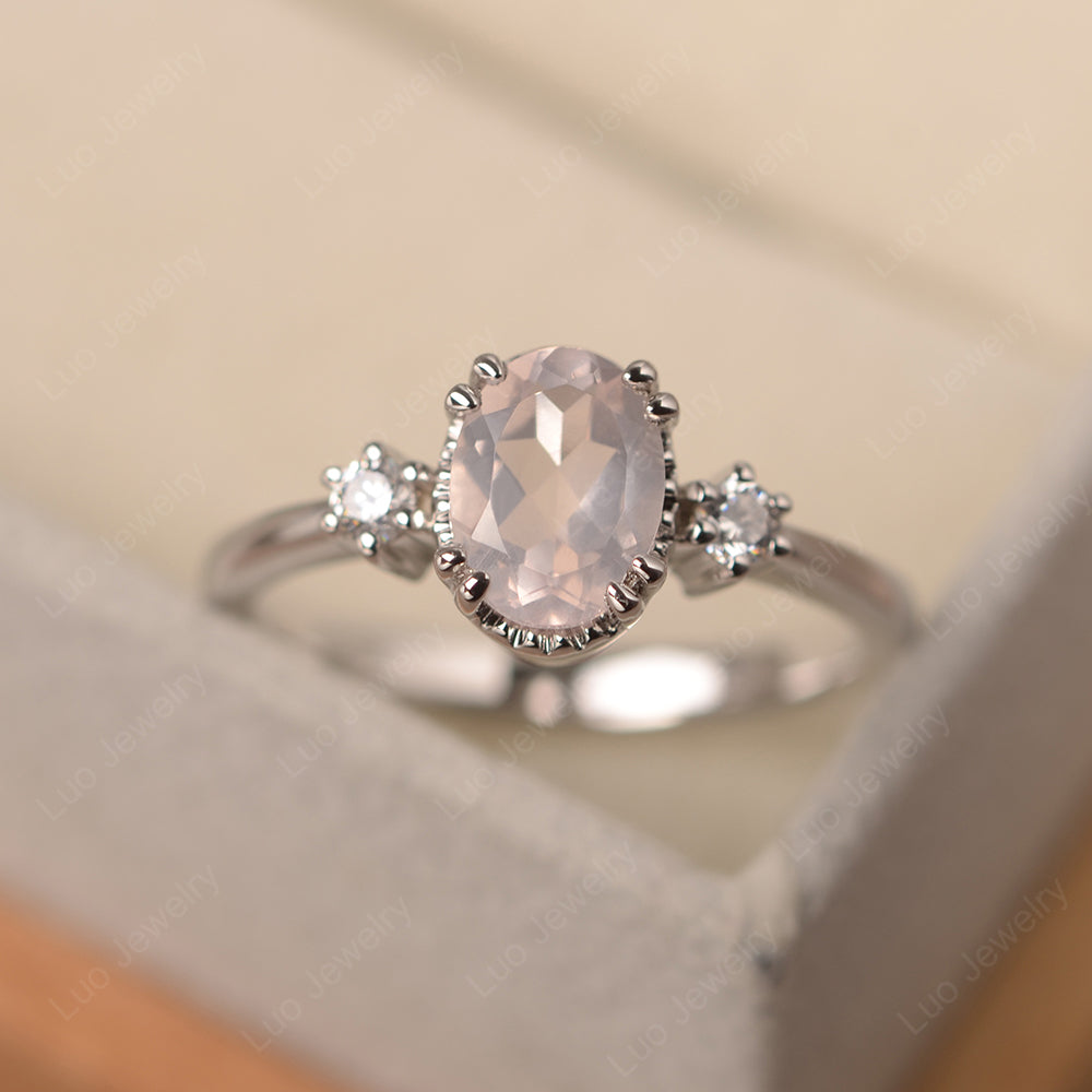 Vintage Oval Rose Quartz Engagement Ring - LUO Jewelry