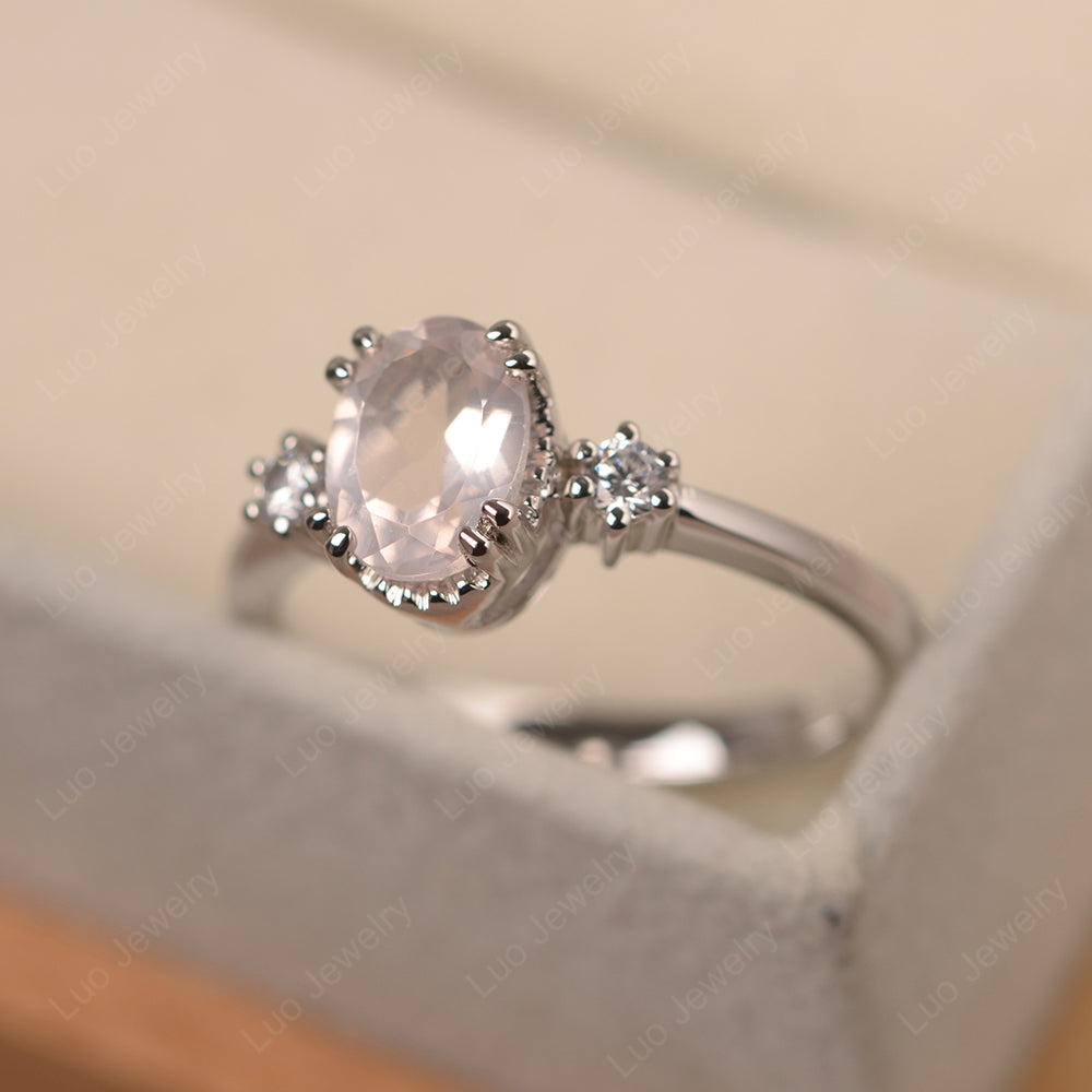 Vintage Oval Rose Quartz Engagement Ring - LUO Jewelry