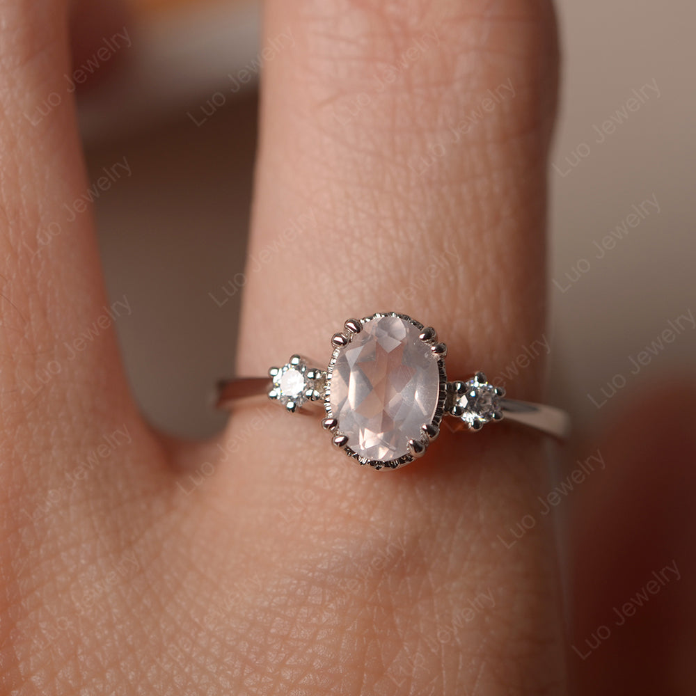 Vintage Oval Rose Quartz Engagement Ring - LUO Jewelry