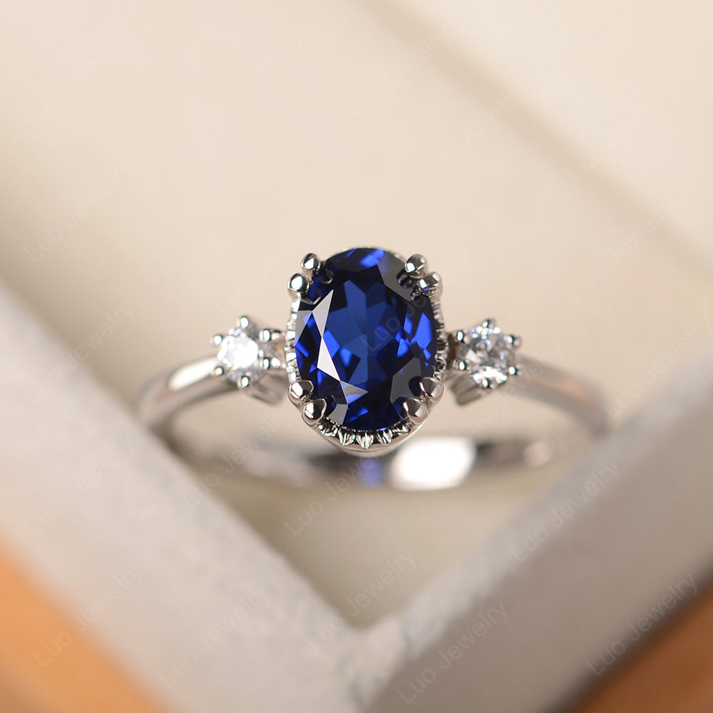 Vintage Oval Lab Sapphire Engagement Ring - LUO Jewelry