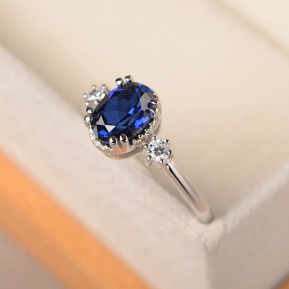 Vintage Oval Lab Sapphire Engagement Ring - LUO Jewelry